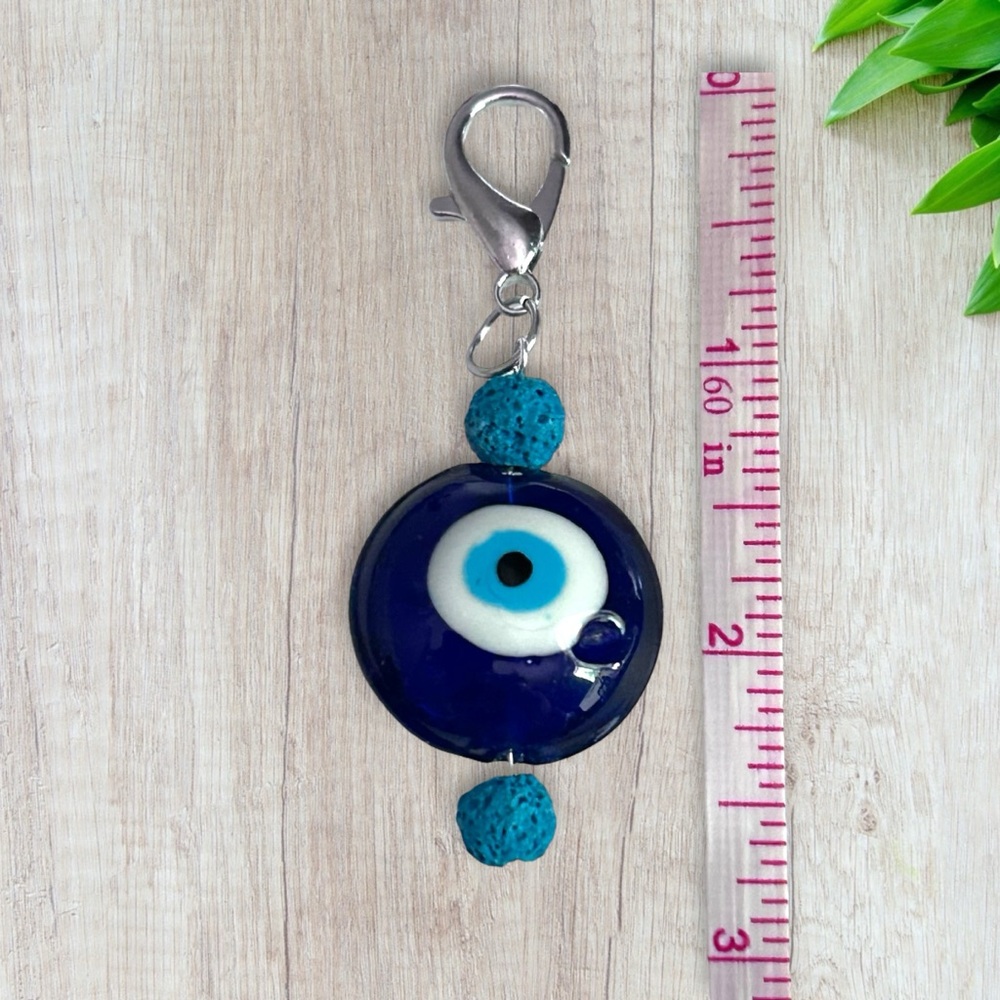 Hand Crafted Purse Pet Charm Lava Blue Round Evil Eye Silver Diffuser - Picture 5 of 5